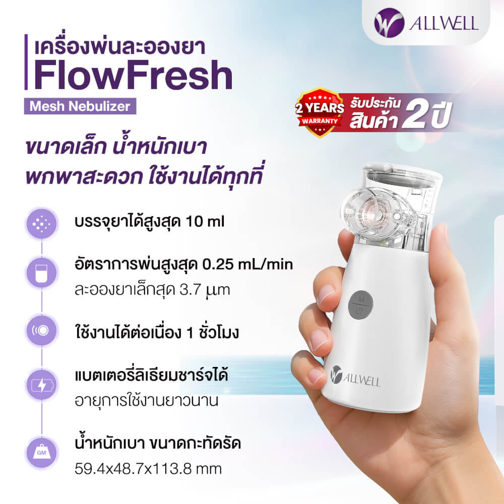 เครื่องพ่นละอองยาพกพา ไร้สาย ขนาดเล็ก ALLWELL MESH NEBULIZER รุ่น FLOWFRESH